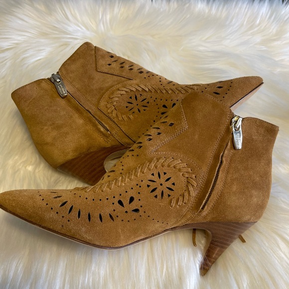 Sigerson Morrison Brown Perforated Suede Fringe Booties 6B - Picture 6 of 12